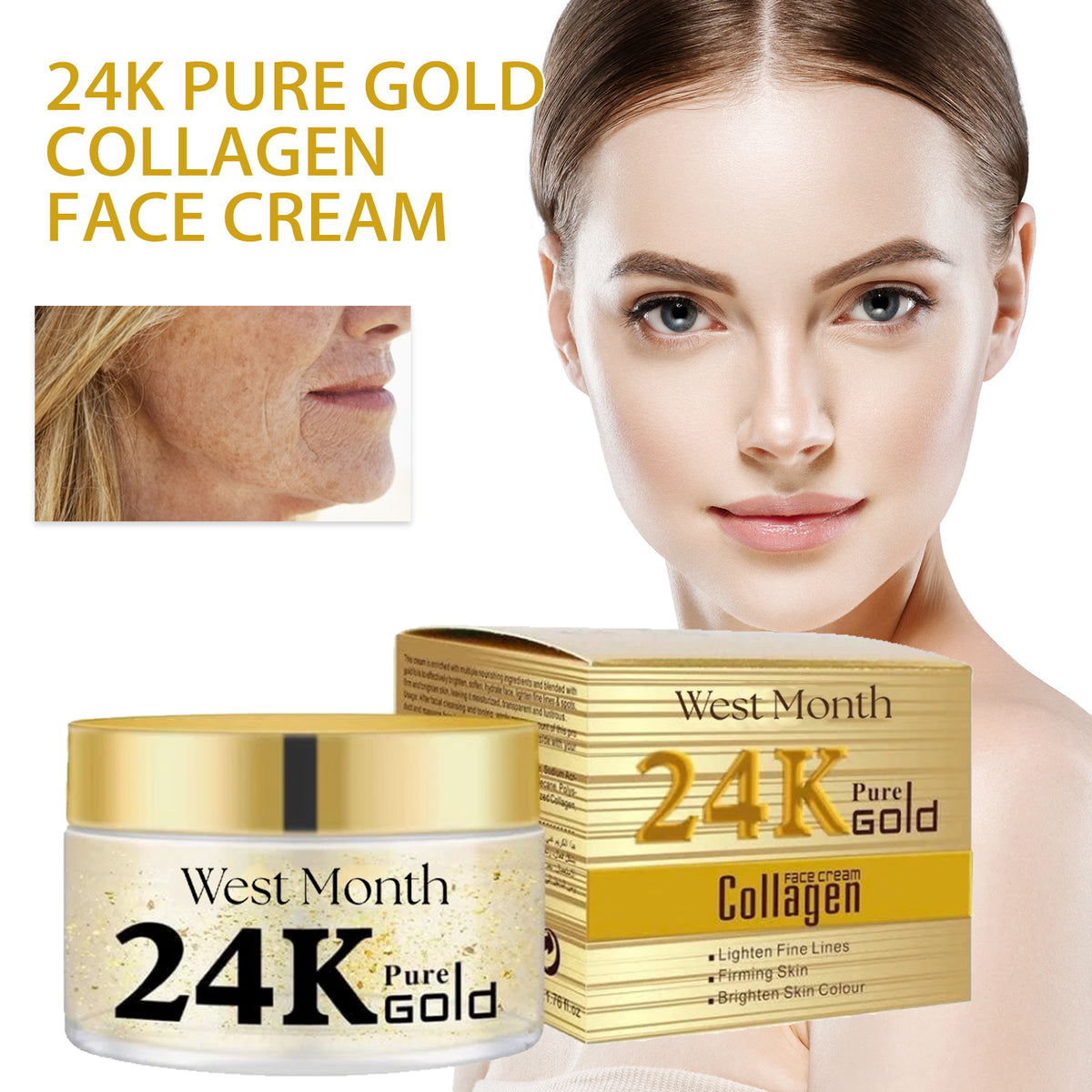 Copy of West Month 24k Pure Gold Collagen Face Cream, Lighten Lines Brighten Skin, Firm And Anti-wrinkle Cream