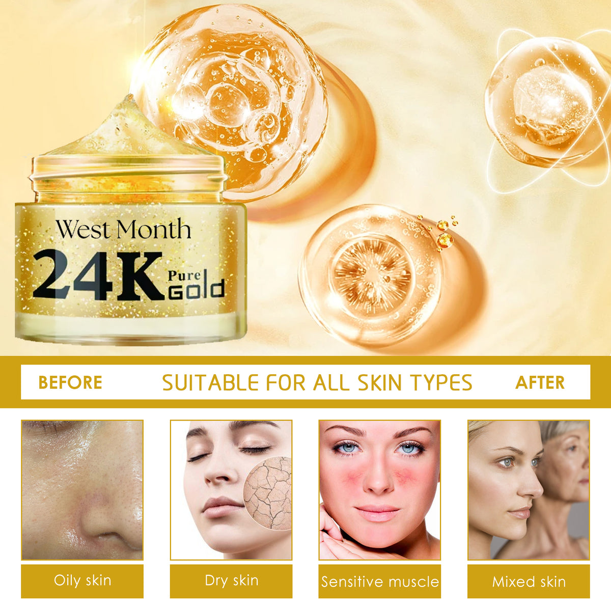 Copy of West Month 24k Pure Gold Collagen Face Cream, Lighten Lines Brighten Skin, Firm And Anti-wrinkle Cream