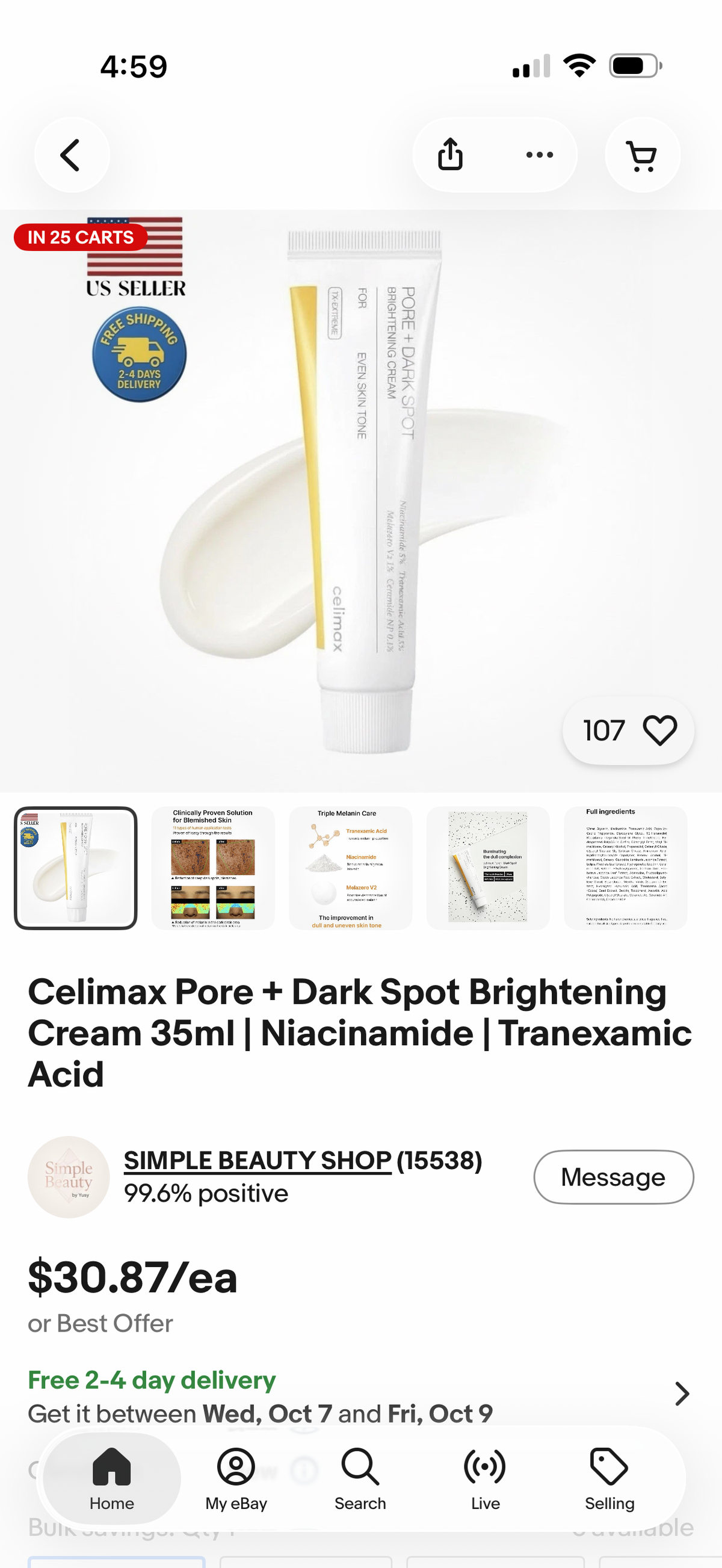 CELIMAX PORE+ DARK SPOT Brightening Cream 35 Ml / Niacinamide / Tranexamic