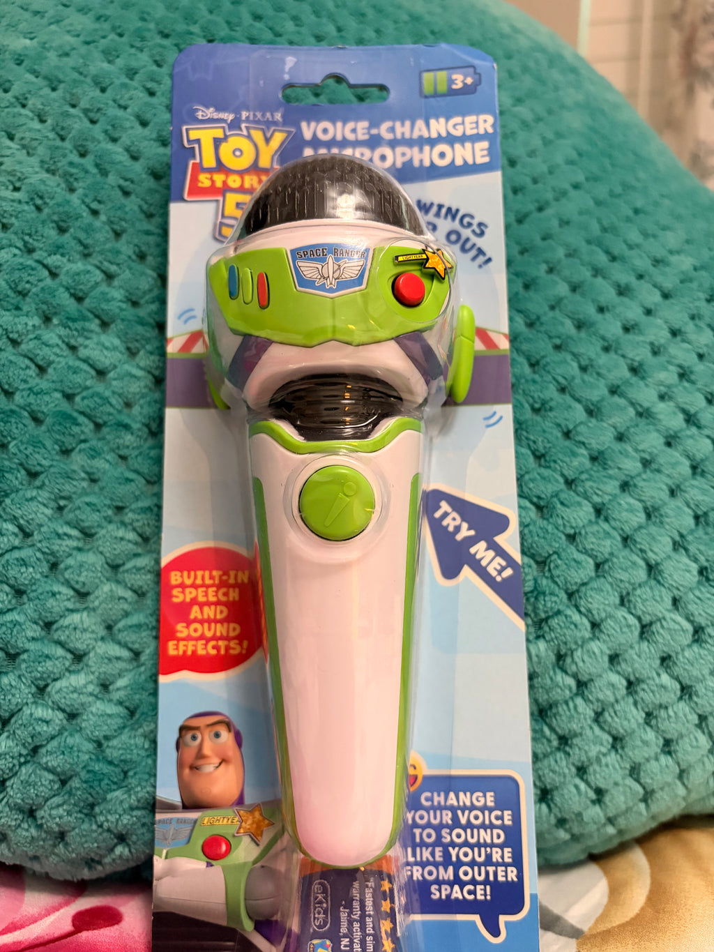 Disney Pixar Toy Story 5 Buzz Lightyear Kids Voice Changer Microphone with Pop-O