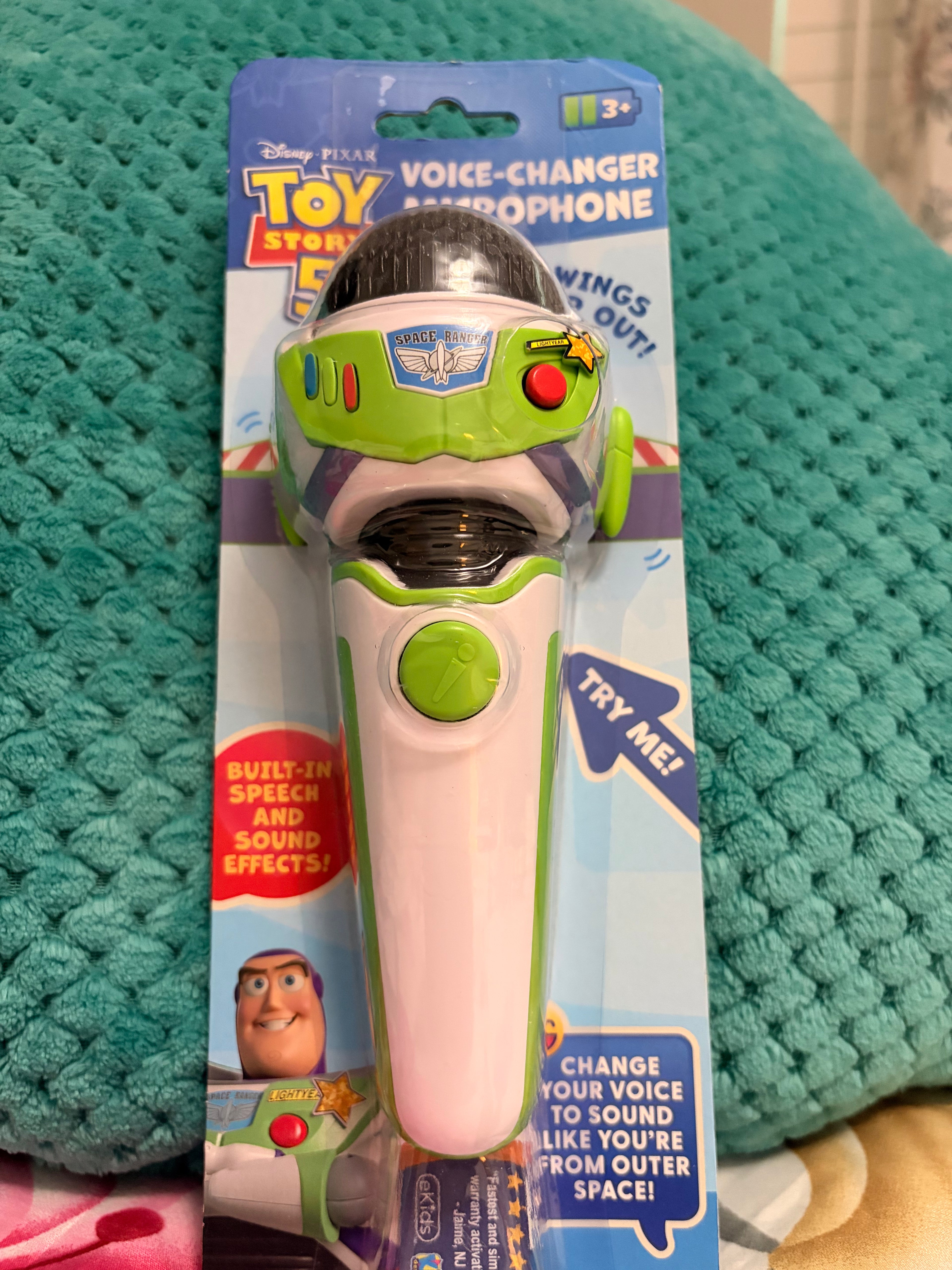 Disney Pixar Toy Story 5 Buzz Lightyear Kids Voice Changer Microphone with Pop-O