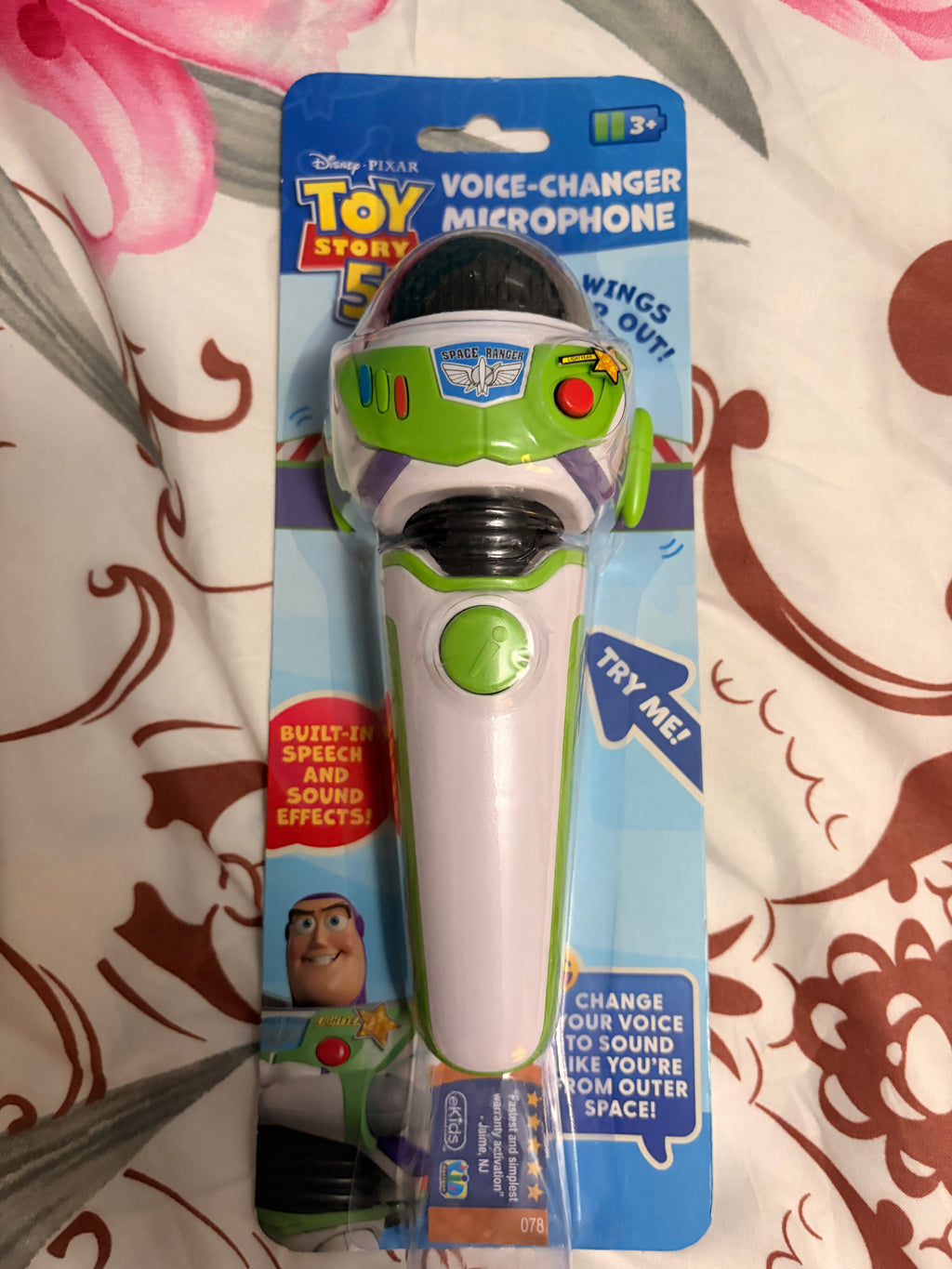 Disney Pixar Toy Story 5 Buzz Lightyear Kids Voice Changer Microphone with Pop-O
