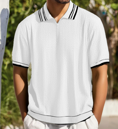 Men's Jacquard Knit Polo Shirt (One Piece)